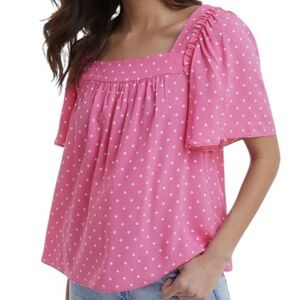 Draper James Pink with White Polka Dots "Maren" Short Sleeve Blouse XXL